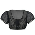 Black Sheer Dirndl Blouse with Scoop Neck Puff Sleeve
