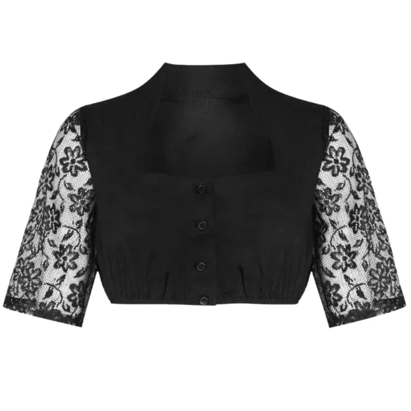 Black Lace Sleeve Dirndl Blouse with Stand Collar