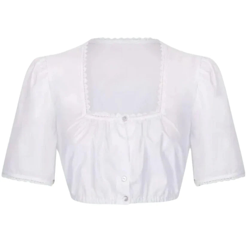 White Square Neck Dirndl Blouse with Scalloped Trim
