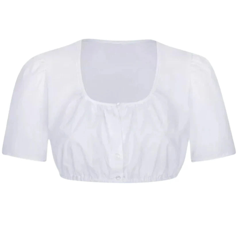 White Scoop Neck Dirndl Blouse with Puff Sleeves