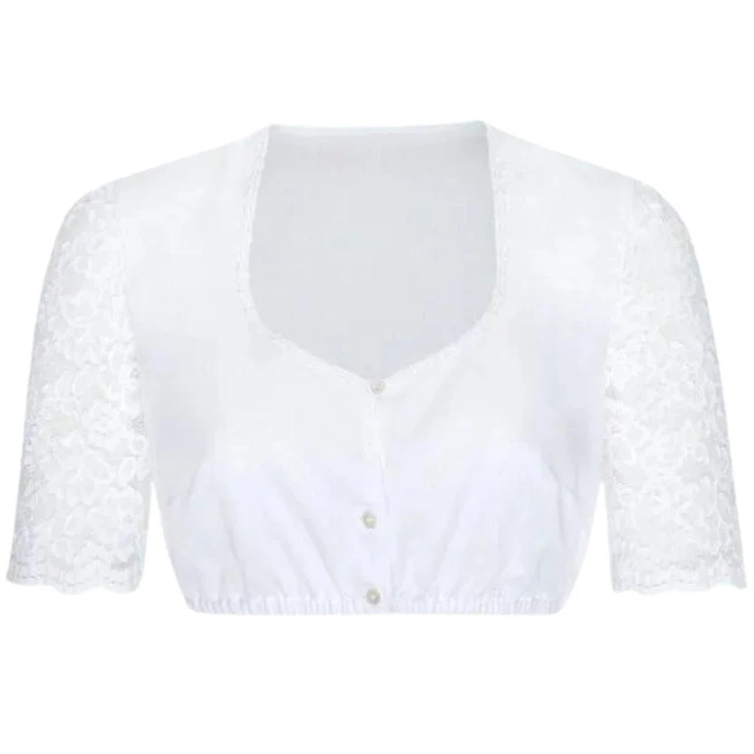 White Lace Sleeve Dirndl Blouse with V-Neckline