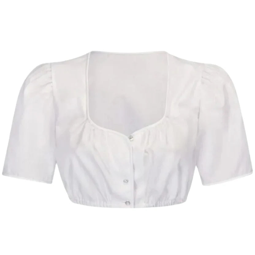 White Puff Sleeve Dirndl Blouse with Sweetheart Neck