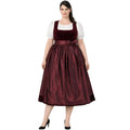 Plus Size Burgundy Velvet Dirndl Dress with Bow Sash