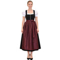 Black Dirndl Dress with Burgundy Satin Apron | Long