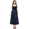 Navy Blue Velvet Dirndl Dress with Satin Bow Sash
