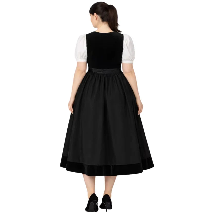 Black Velvet Dirndl Dress with Satin Skirt | Plus Size