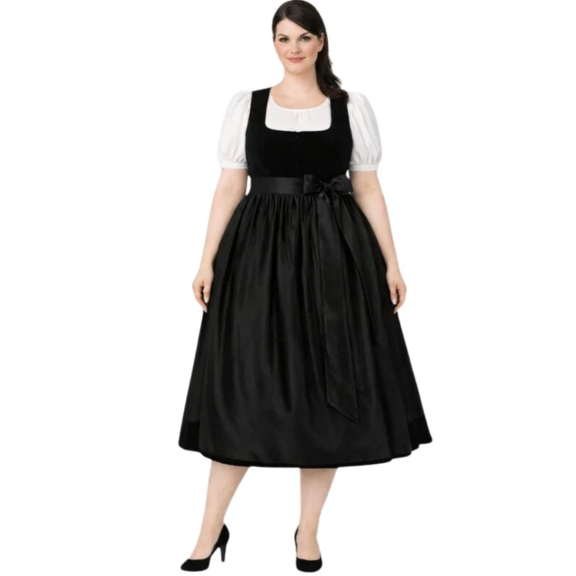 Black Velvet Dirndl Dress with Satin Skirt | Plus Size