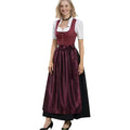 Burgundy Dirndl Dress with Black Skirt & Satin Apron | Long