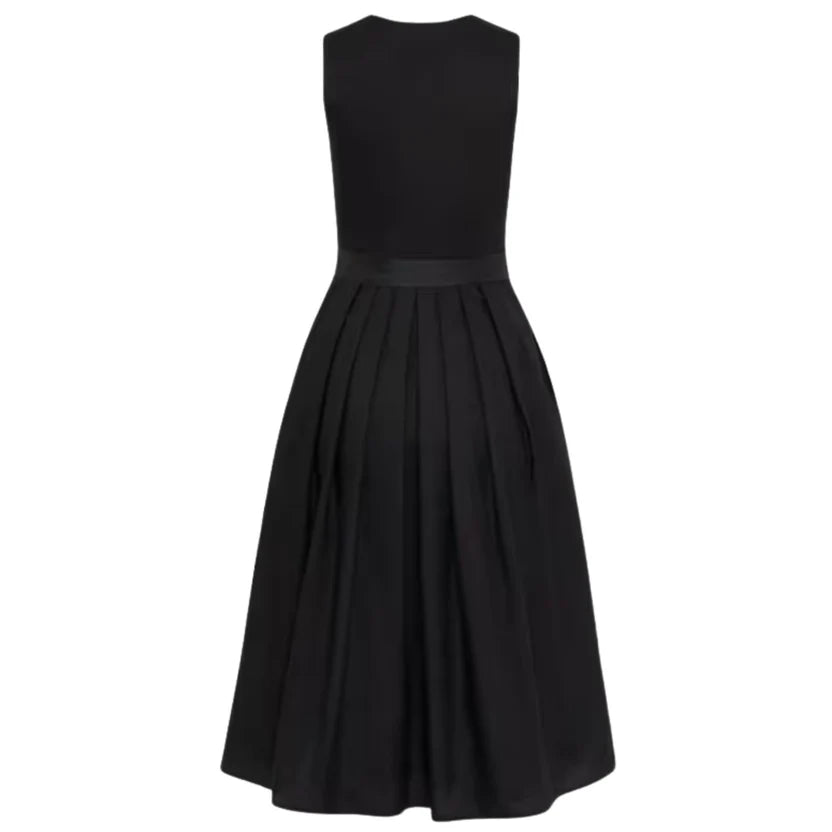 Sleeveless Black Dirndl Dress with Pleated Skirt | Midi