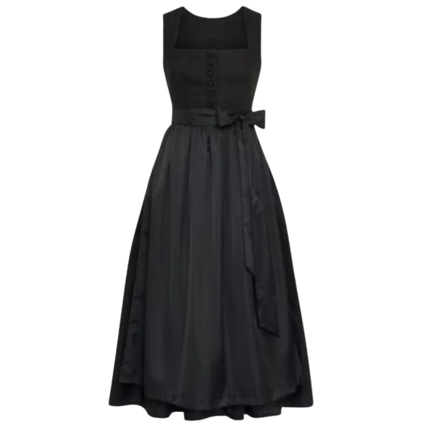 Sleeveless Black Dirndl Dress with Pleated Skirt | Midi