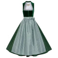 Green Velvet Halter Dirndl Dress with Gingham Skirt