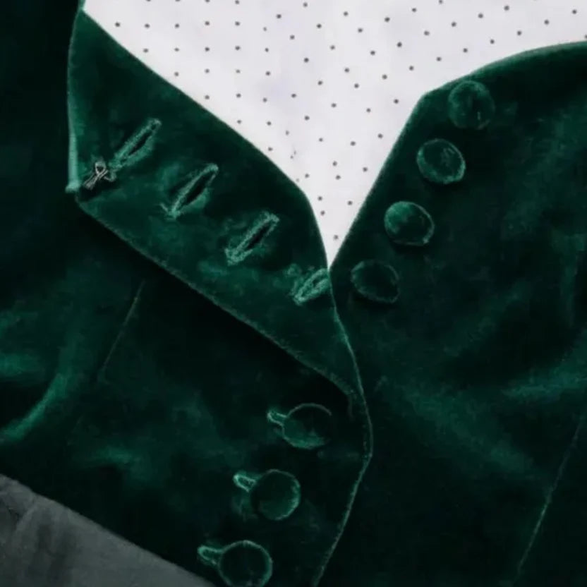 Emerald Green Velvet Dirndl Dress with Bow Sash & Straps
