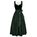 Emerald Green Velvet Dirndl Dress with Bow Sash & Straps