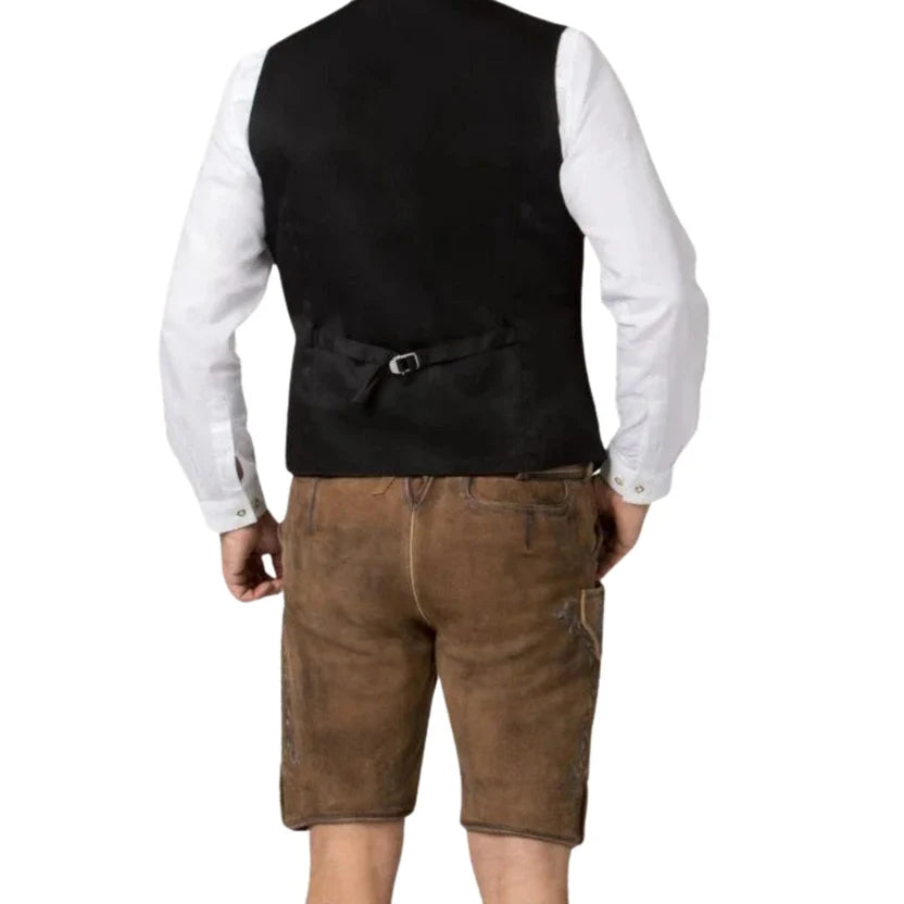 Men's Embroidered Brown Lederhosen – Bavarian Leather Shorts