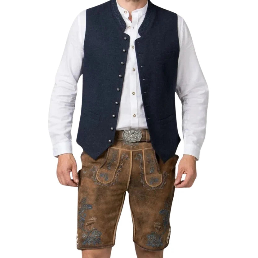 Men's Embroidered Brown Lederhosen – Bavarian Leather Shorts