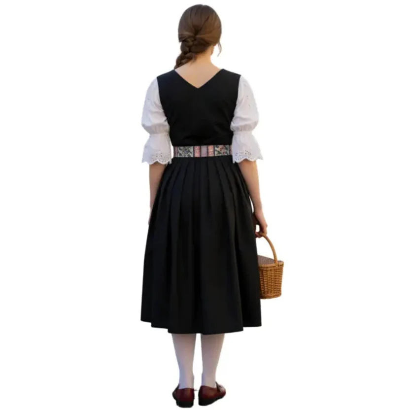 Black Dirndl Dress with Floral Striped Waistband