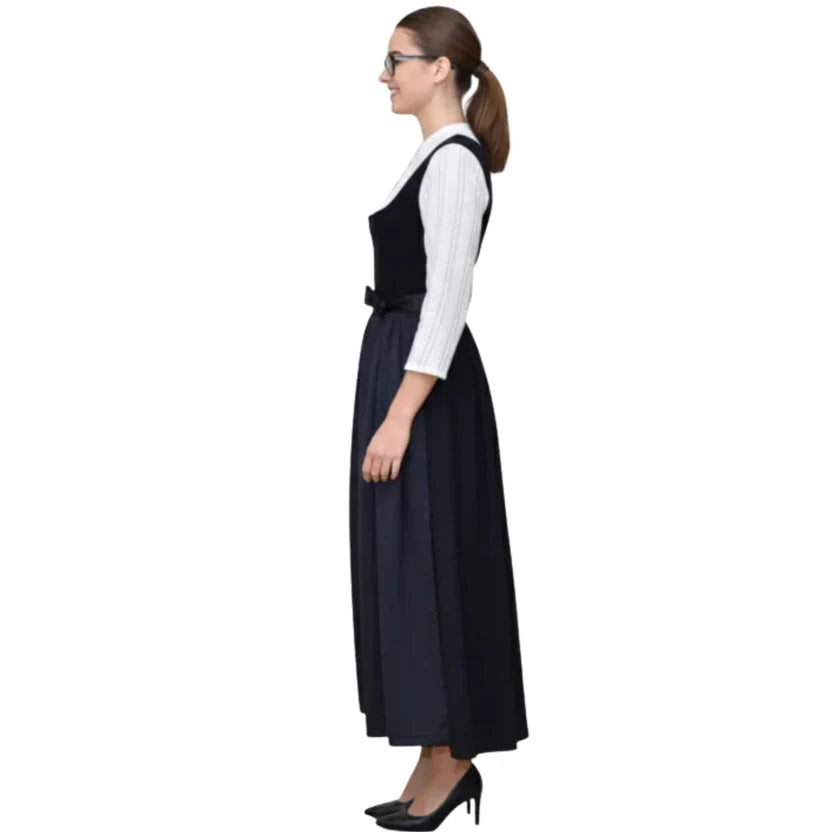 Black Velvet Dirndl Dress with Striped Blouse & Bow
