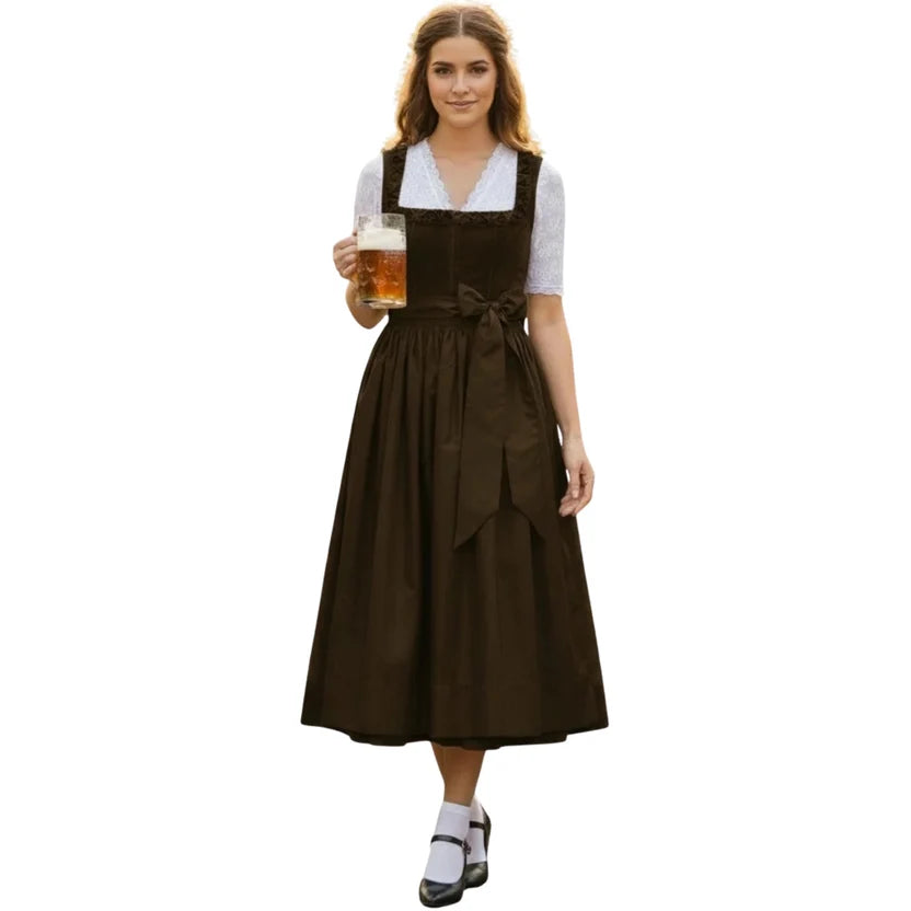 Dark Brown Corduroy Dirndl Dress with Bow Sash
