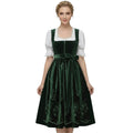 Green Velvet Dirndl Dress with Embroidered Hem