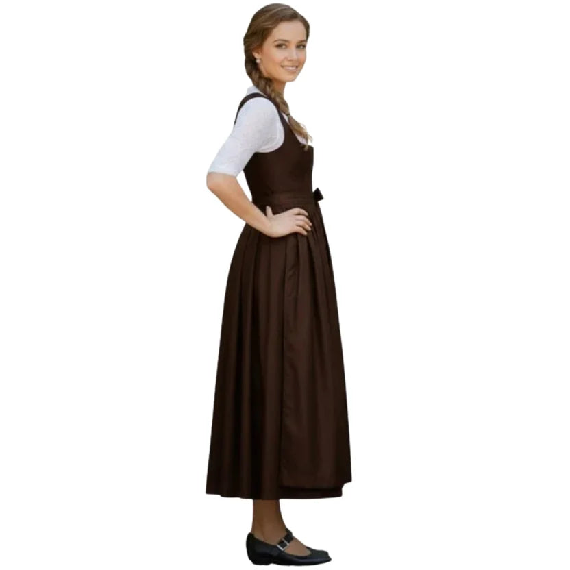 Chocolate Brown Dirndl Dress with Lace Blouse | Ankle