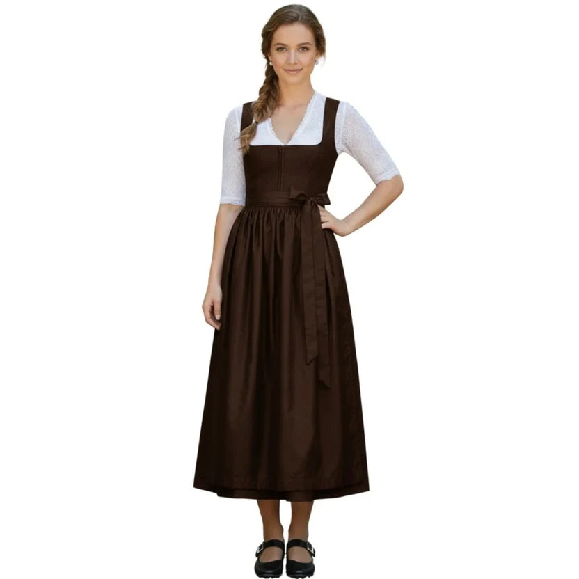 Chocolate Brown Dirndl Dress with Lace Blouse | Ankle