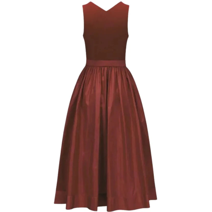Rust Red Velvet Dirndl Dress with Satin Bow Sash