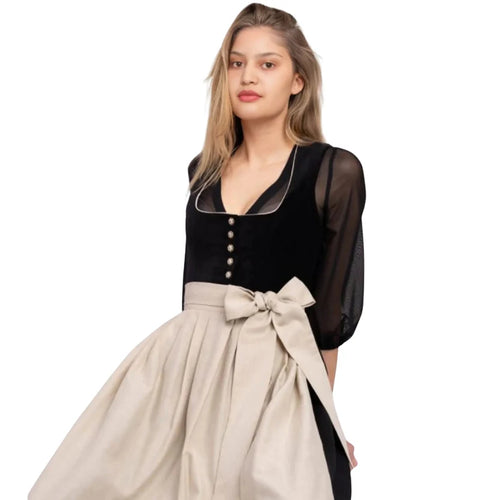 Black and Beige Dirndl Dress with Sheer Sleeves