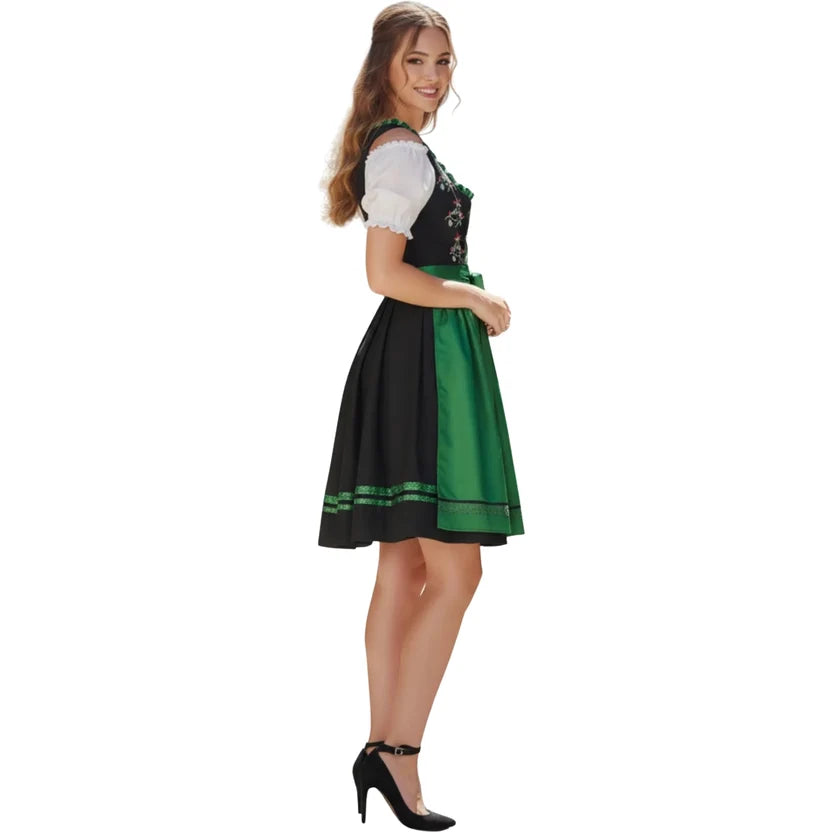 Green and Black Embroidered Dirndl Dress Set