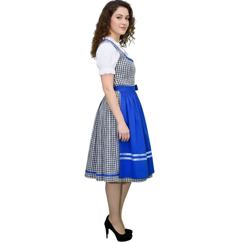 Blue Gingham Dirndl Dress with Ribbon Trim Apron | Classic