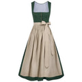 Green Dirndl Dress with Beige Apron & Gold Buttons