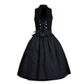 Black Polka Dot Dirndl Dress with Lace-Up Bodice