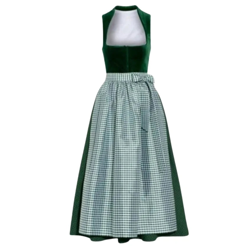 Green Velvet Gingham Dirndl Dress | Dirndl Grace