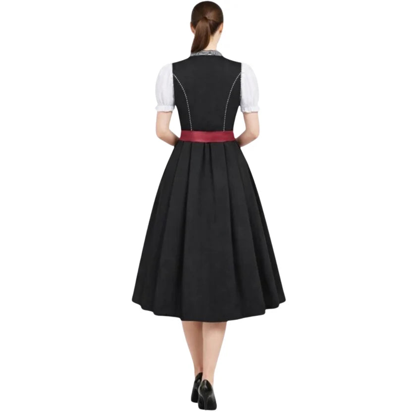 Black Lace-Up Dirndl Dress with Gingham Apron | Classic