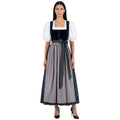 Navy Velvet Dirndl Dress with Grey Satin Apron | Elegant