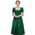 Emerald Green Satin Dirndl Dress with Puff Sleeves