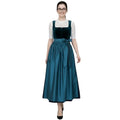 Teal Velvet Dirndl Dress with Satin Apron & Sash