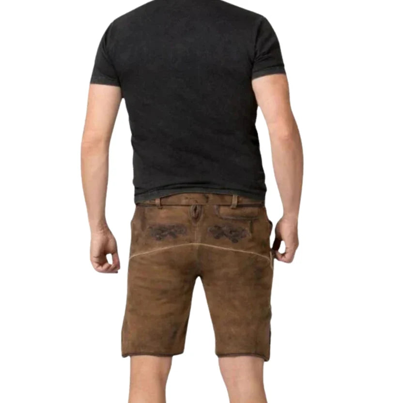 Men's Brown Lederhosen – Traditional Bavarian Leather Shorts