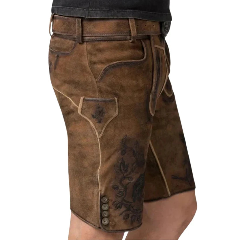 Men's Brown Lederhosen – Traditional Bavarian Leather Shorts