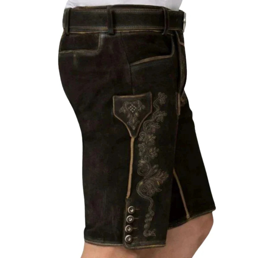 Men's Black Lederhosen – Traditional Bavarian Leather Shorts