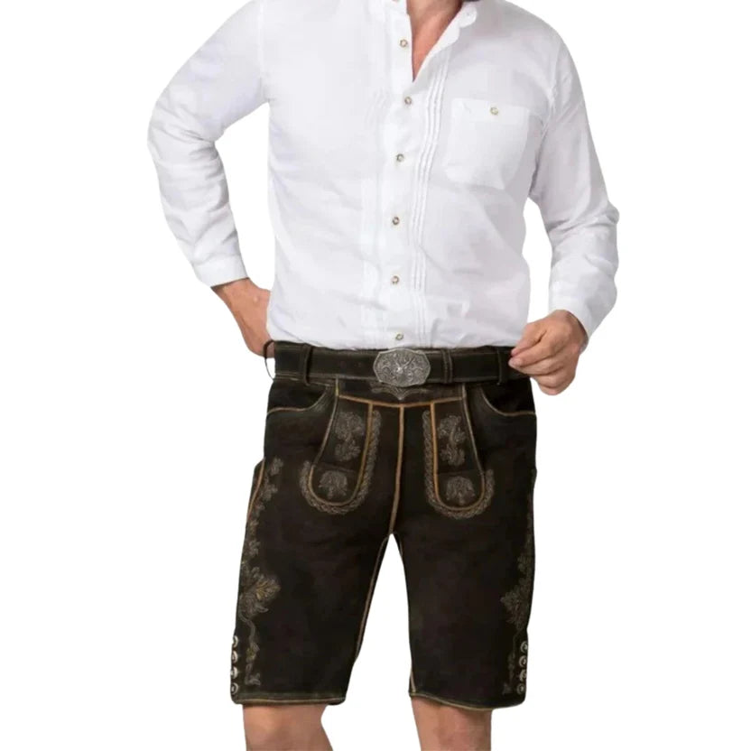 Men's Black Lederhosen – Traditional Bavarian Leather Shorts