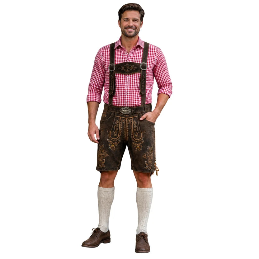 Men's Brown Suede Lederhosen with Eagle Embroidery