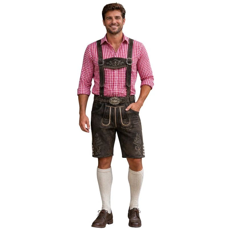 Men's Dark Grey Suede Lederhosen with Suspenders