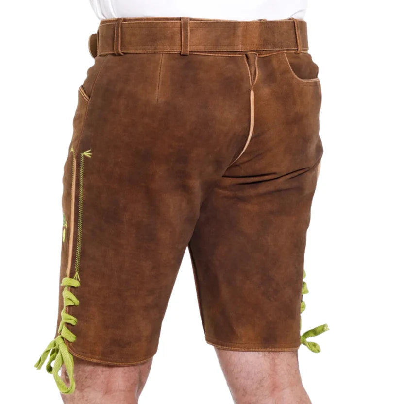 Men's Brown Suede Lederhosen with Hops Embroidery