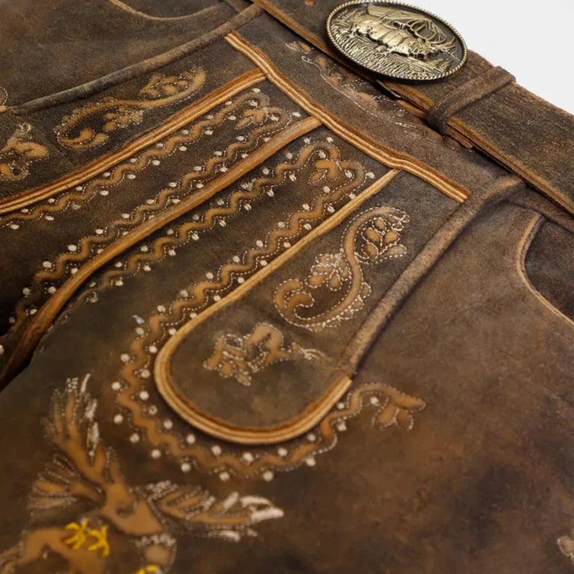 Men's Brown Suede Lederhosen with Eagle Embroidery