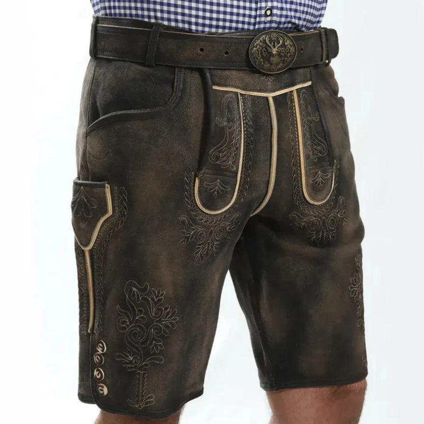Men's Dark Grey Suede Lederhosen with Suspenders