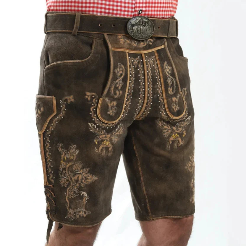 Men's Brown Suede Lederhosen with Eagle Embroidery