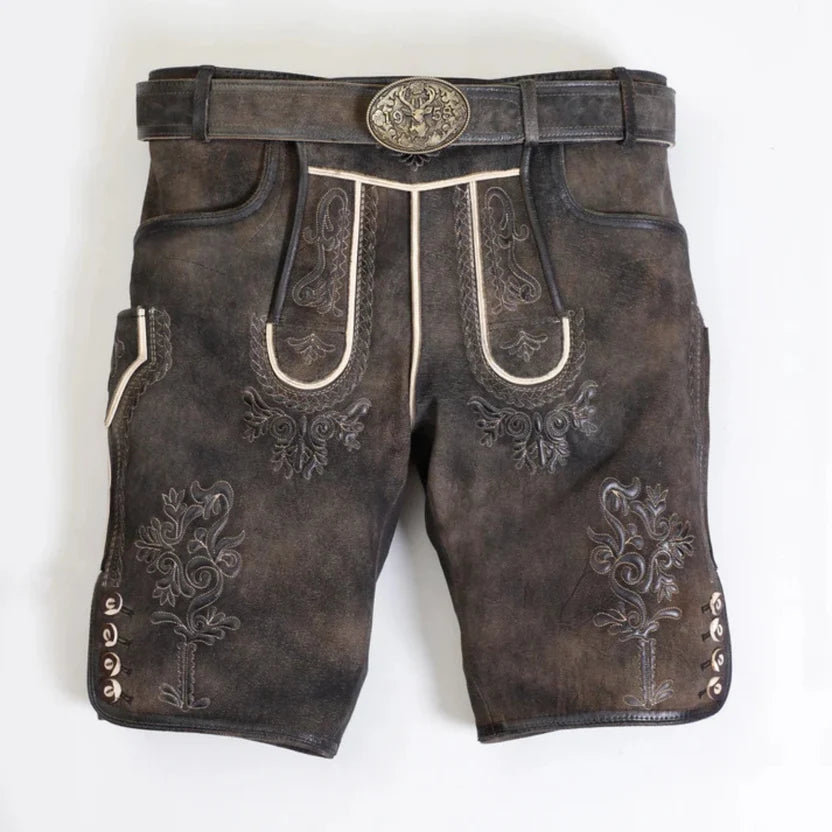 Men's Dark Grey Suede Lederhosen with Suspenders