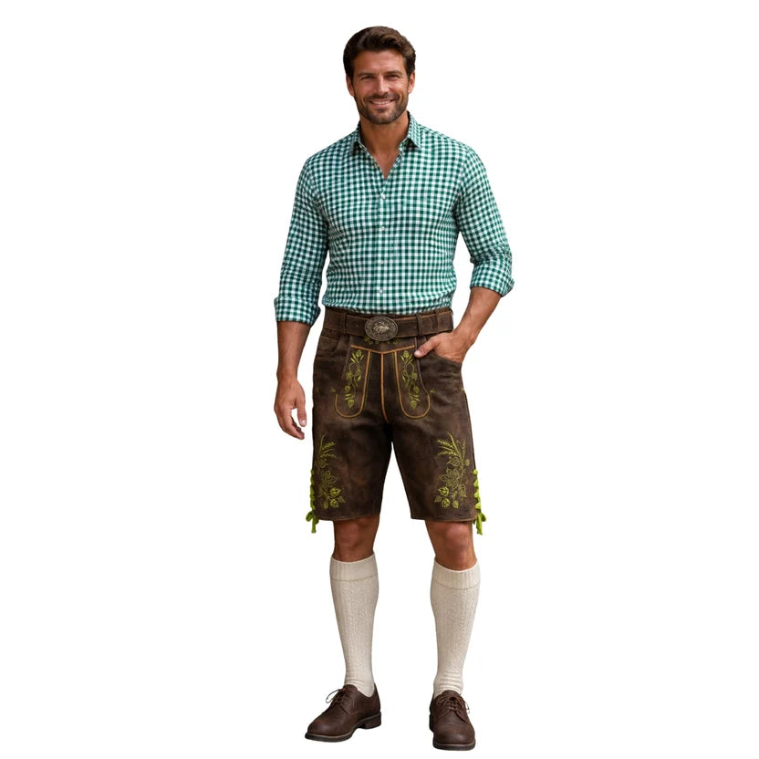 Men's Distressed Brown Suede Lederhosen with Stag Buckle